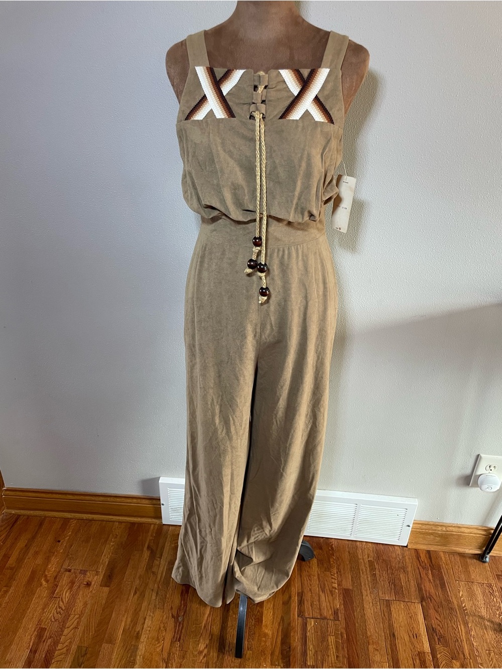NWT vintage 1970’s Jerell of Texas tan sleeveless jumpsuit.